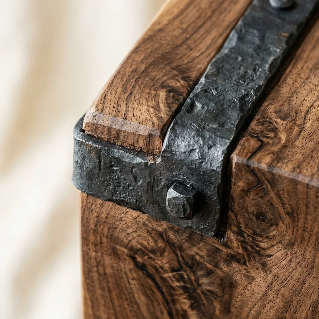 Mango grain meeting forged iron joinery